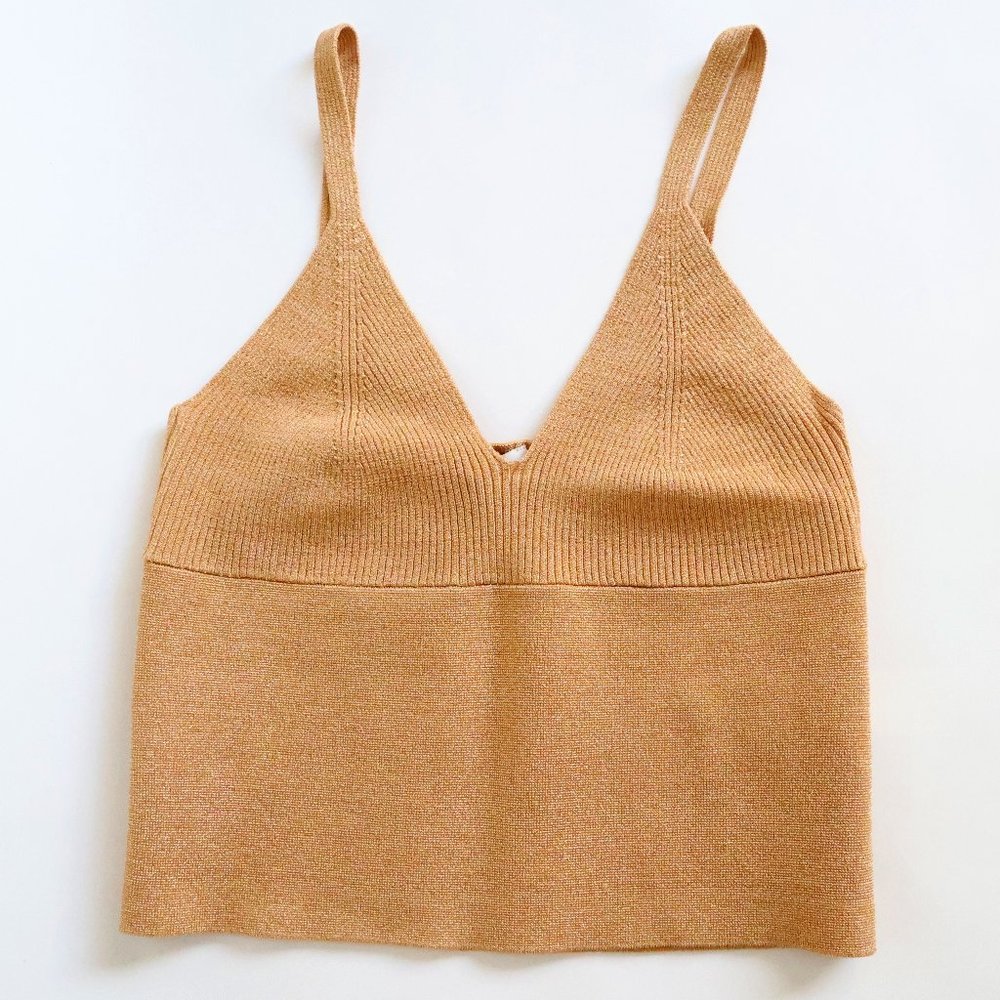Sandro Gold Knit Sweater Spaghetti Strap Midriff Crop Tank Top Cami - XS or S